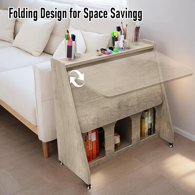 Pmnianhua Portable Mobile Desk on WheelsMobile WorkstationRolling Computer Desk with Wheels and Storage for Home Office Small Space (Grey)