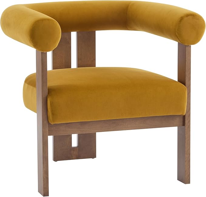 Christopher Knight Home Linton Modern Velvet Upholstered Accent Chair Living Room Solid Wood Lounge Chair Bedroom Soft Cushion Comfy Reading Chair Home Office Sofa Armchair Mustard Yellow+Brown