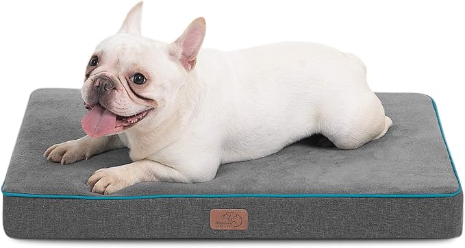 Bedsure Memory Foam Dog Bed Medium Size Dogs- Orthopedic Pet Beds for Crate with Removable Washable Cover and Nonskid Bottom - Plush Flannel Fleece Top Pet Mat Grey