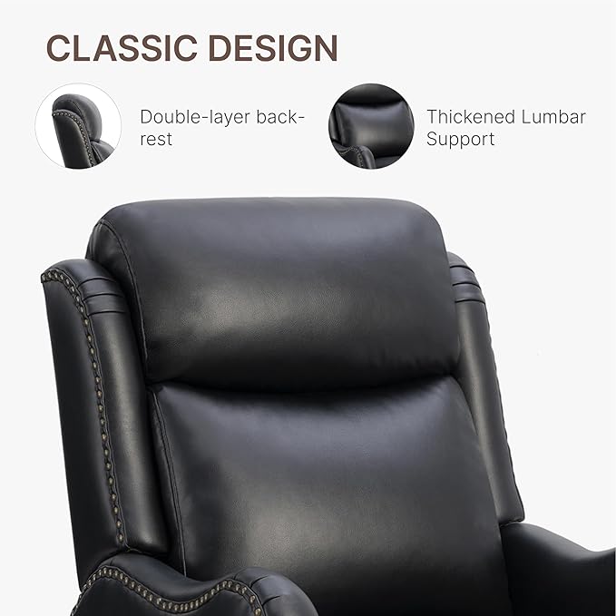 Leather Pushback Recliner Faux Armchair with Rivet Decoration Single Sofa Accent Chair for Living Room Bedroom