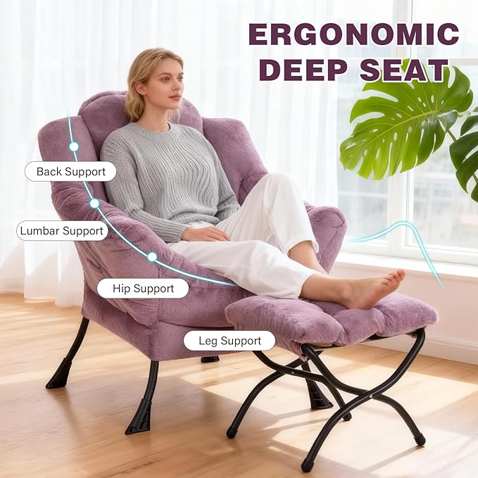 Lazy Chair with Ottoman Modern Accent Chair Contemporary Lounge Leisure Sofa Chair with Armrests Reading Chair and Folding Footstool Set for Living Room Bedroom Office