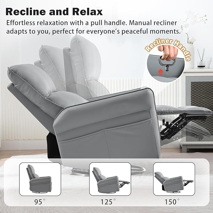 cinkehome Swivel Rocker Recliner Glider Rocker Recliner Chair for Nursery Overstuffed Manual Reclining Chair for Small Spaces Living Room