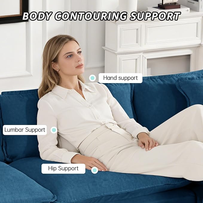 117.9 Modern Cozy Sectional Couches for Living Room Blue Chenille Comfy Cloud Couch Sectional 3 Seater Couch for Living Room Sofas para Sala I Shaped Sofas &amp Couches (Blue 3+0 Set)