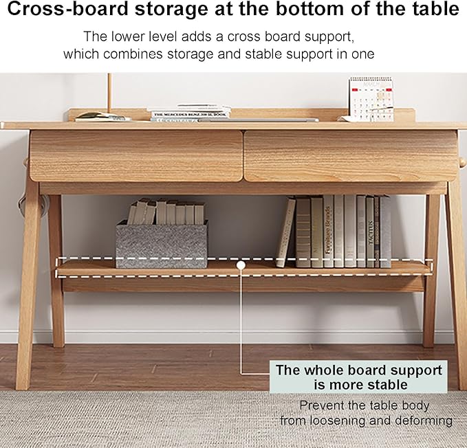 Home Office Writing Desk with Drawers and Storage Shelf Mid-Century Modern Study Desk Wood PC Table Workstation Simple Computer Desk for Working &amp Learning(80x50x82cm(31x20x31inch) Wood)