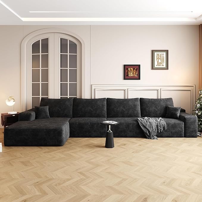 136 Sectional Couches for Living Room Modern Modular Sofa with L-Shape Couch Upholstered Boneless Sofa Deep Seat Sectional Couch with Chaise (Black Left Facing Chaise+3Seaters)