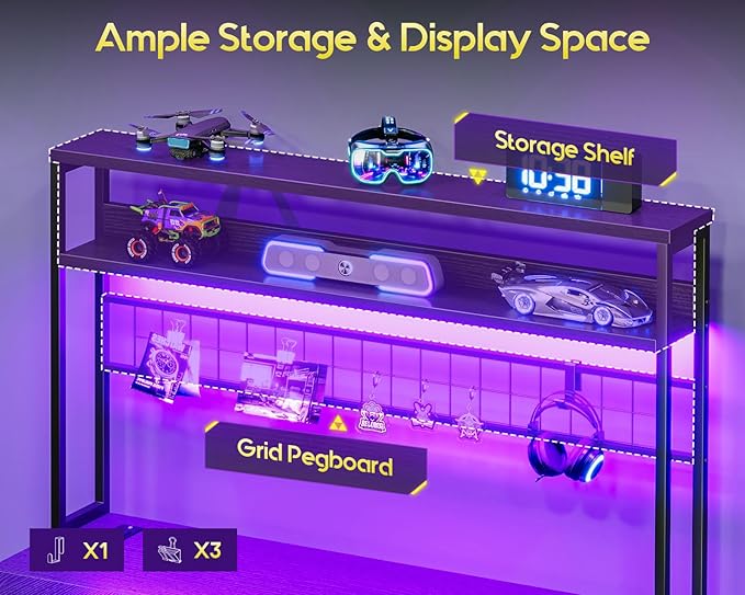 AODK 59 Inch L Shaped Desk with 4 Drawers Gaming Desk with Led Lights &amp Power Outlets Computer Desk with Pegboard &amp Keyboard Tray Reverisble Home Office Desk with Storage Shelves &amp CPU