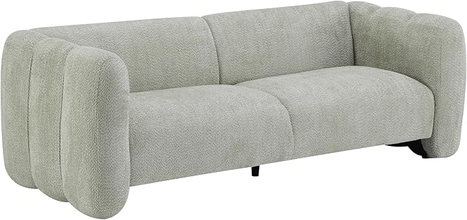 Christopher Knight Home Ahri 83'' Wood Frame Lounge Sofa Couch with Wave Design Soft Seating 3-Seater Sofa with Armrests Comfy Chenille Upholstered Home Sofa for Living Room Light Green