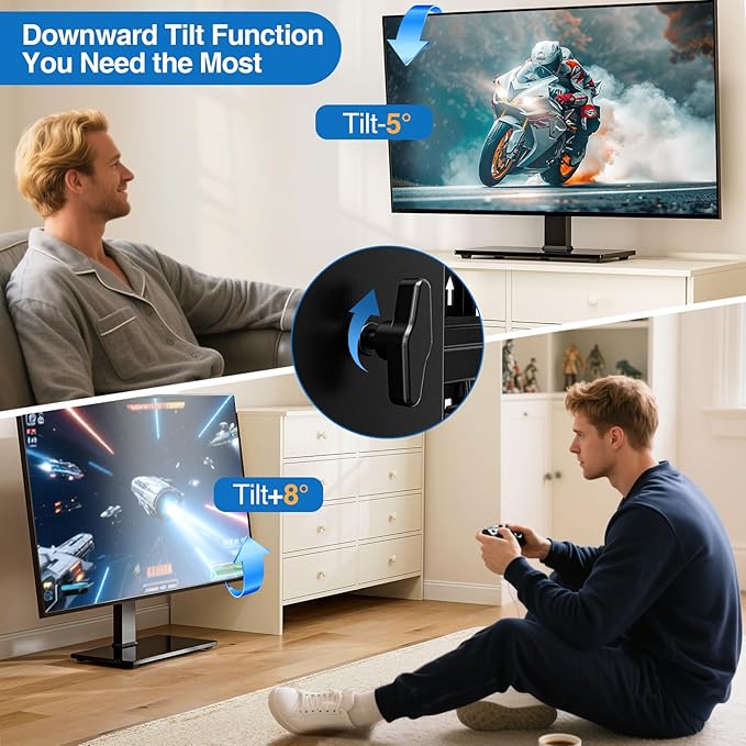 Universal Swivel TV Stand Base for 32-75 Inch TVs Height Adjustable Table Top TV Stand with Tilt Mount Holds up to 110 lbs Heavy Duty Temper Glass Base Max VESA 400x400mm