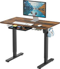 SHW 40-Inch Electric Height Adjustable Standing Desk with Drawer Memory Preset and Cable Management Tray Rustic Brown