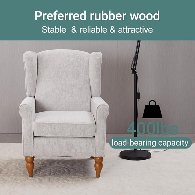 ZMAD Accent Chair Upholstered High Back Floral Armchair Wood Legs Comfy Wingback Reading Single Sofa ChairPlus a Solid Wood Coffee Table for Small Spaces Living Room Bedroom (Beige)