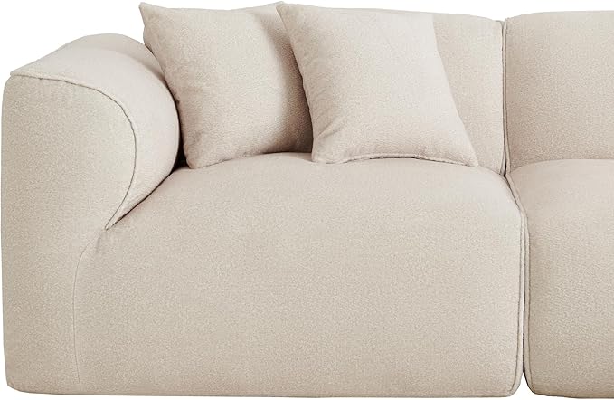Luxury Living Room Double-Needle Cut Velvet Sofa 4-Seater with Pure Sponge Seat Cushions A Detachable Footstool and 3 Throw Pillows L Shaped Polyester Sofa for Living Rooms (Beige-EK99)