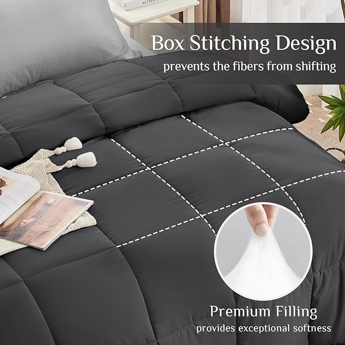 JOLLYVOGUE California King Comforter Set Ultra-Soft Bed in a Bag Cal King Size 7 Pieces Oeko-TEX Certified Bedding Set With Down Alternative Comforter Sheets Pillowcases &amp Shams Dark &amp Li