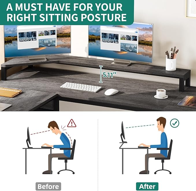 YITAHOME L Shaped Desk with Lift Top 65 Adjustable Standing Desk with File Drawer Corner Computer Desks with Storage Shelves Grey
