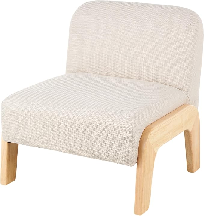 Deco 79 Polyester Living Room Accent Chair Square Boucle Side Chair with Brown Wooden Legs Corner Chair 27 x 28 x 29 Beige