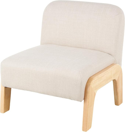 Deco 79 Polyester Living Room Accent Chair Square Boucle Side Chair with Brown Wooden Legs Corner Chair 27 x 28 x 29 Beige