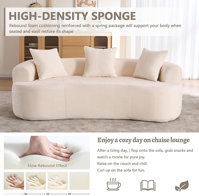 Luxury 80” Curved Loveseat Sofa Chenille Curved Couch with 2 Big Pillows &amp Extra Wide Armrests Comfy Upholstered Oversized Loveseat Couch &amp Sofa for Living Room (Beige 80 Inches)