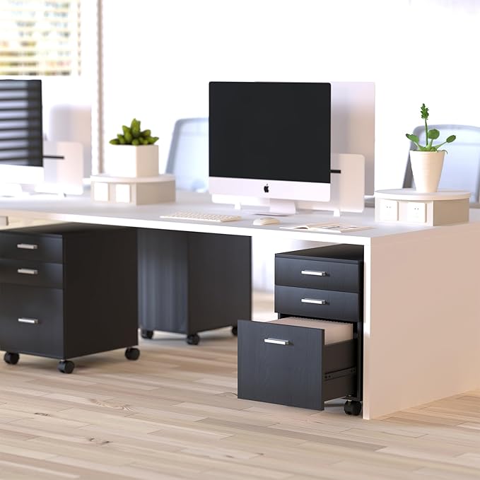 3 Drawer File CabinetMobile on WheelsPre-Assembled Black Wooden Storage Organizer for A4/Letter FilesUnder Desk Printer Stand19 L x 16 W x 22 H