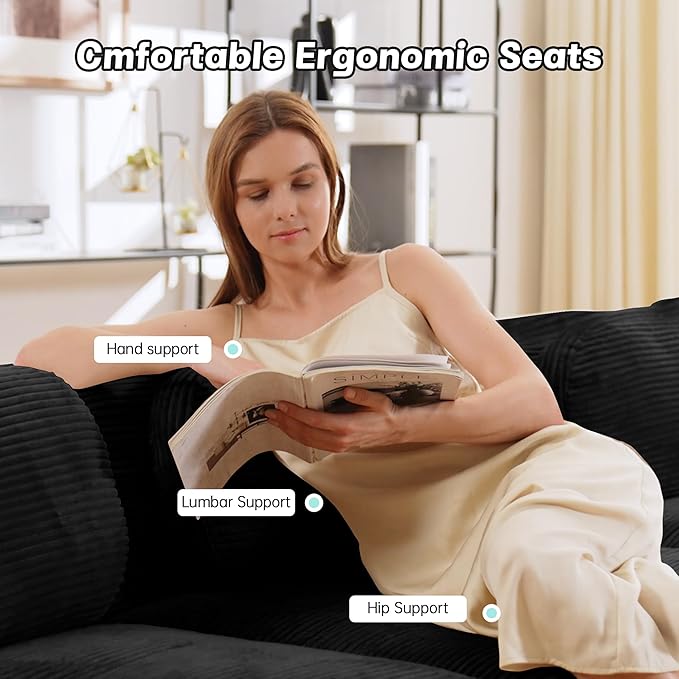 117.3” U Shaped Boneless Couch with Ottoman Corduroy Modular Sectional Sofa Comfy 5 Seater Cloud Sofa Sectional Deep Seat Modern Upholstered Couches for Living Room No Assembly Required