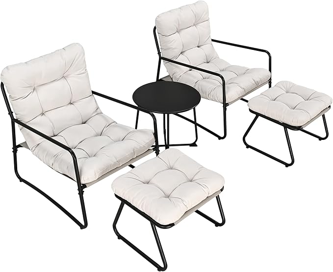 3 Piece Accent Chair Set Modern Lounge Accent Chair with Ottoman &amp Side Table Living Room Chair Set with Armrest Reading Armchair with Soft Cushion for Bedroom Balcony Reading Room White