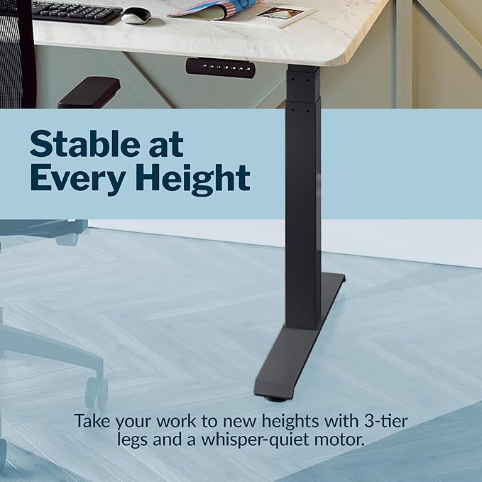 Vari ComfortEdge 60x30 Inch Adjustable Electric Standing Desk – Limited Edition Sit Stand VariDesk with Memory Presets &amp Sloped Front Edge + Tool-Free Assembly (Marble/Slate Legs)