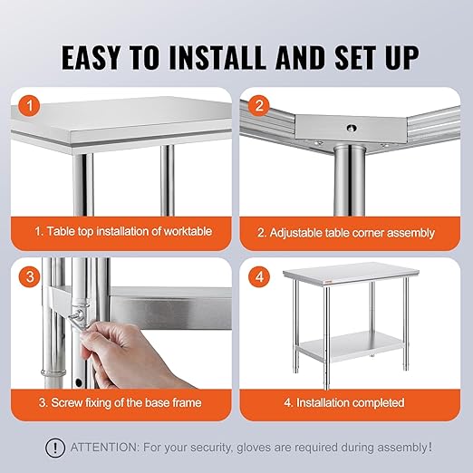 Vevor Stainless Steel 900x600x800 mm Commercial Kitchen Prep &amp Heavy Duty Metal Work Table with Adjustable Feet for Restaurant Home and Hotel : Industrial &amp Scientific