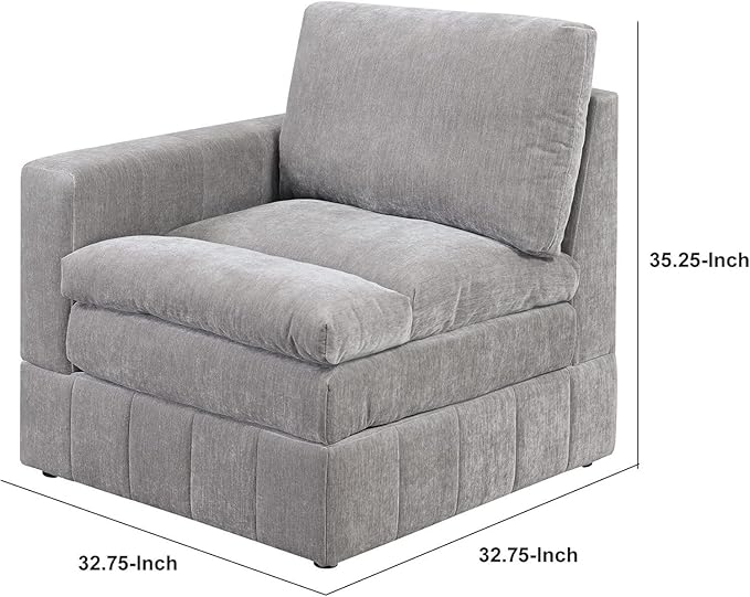 Maykoosh Modular Corner Chair - 33 Inch Arm Chair Plush Cushioned Seat Contemporary Living Room Seating Gray