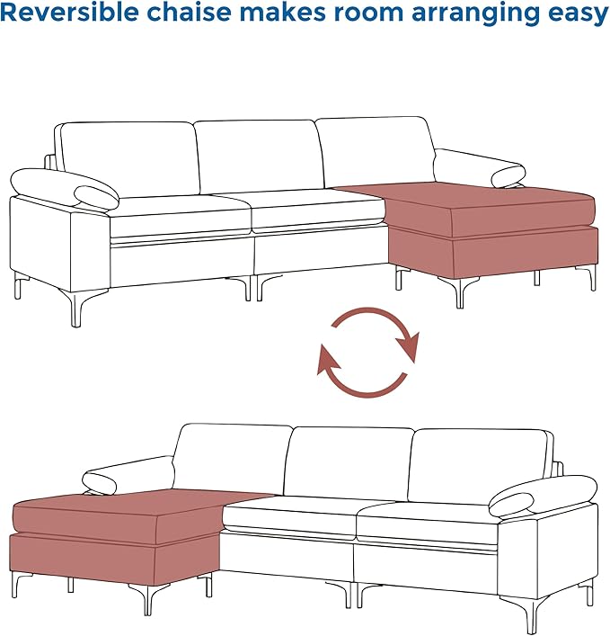 VANOMi 100 Couches for Living Room Faux Leather Sectional Sofa with Chaise Convertible L-Shape Sofa &amp Couches for Living Room3 Seater Apartment Right/Left-L-Shaped Dark Brown | Adjustable C