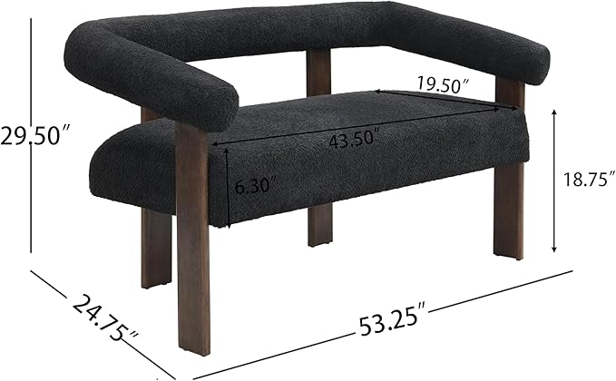 GDFStudio 53.25 Loveseat Sofa with Round Boucle Rrmrest Lightweight Upholstered Small Couch with Rubber Wood Frame Modern Couch with Deep Seat for for Living Room Bedroom Black
