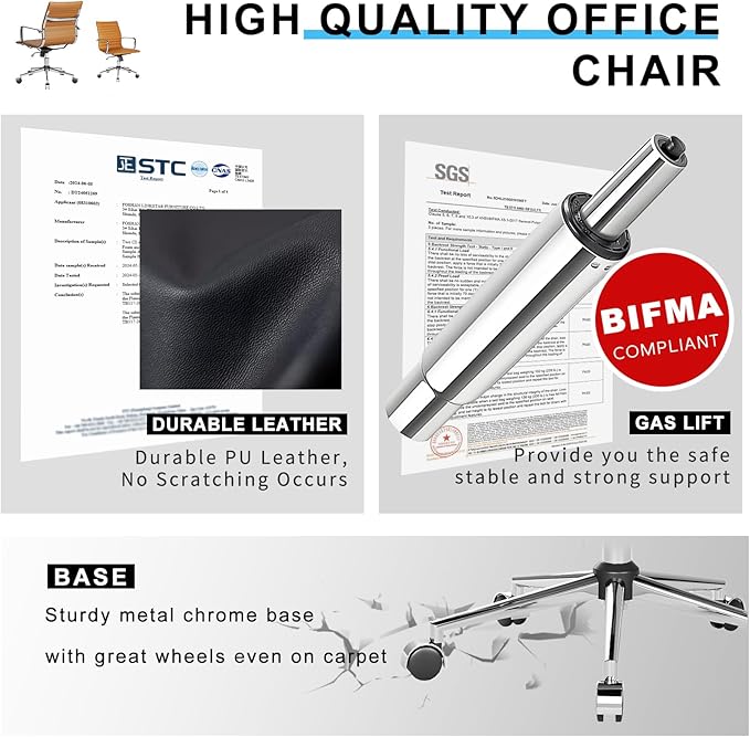 Ergonomic Office Chair with Lumbar Support Adjustable Swivel Mid Back Desk Chair PU Leather Computer Task Chair for Home Office 360° Rolling Terracotta