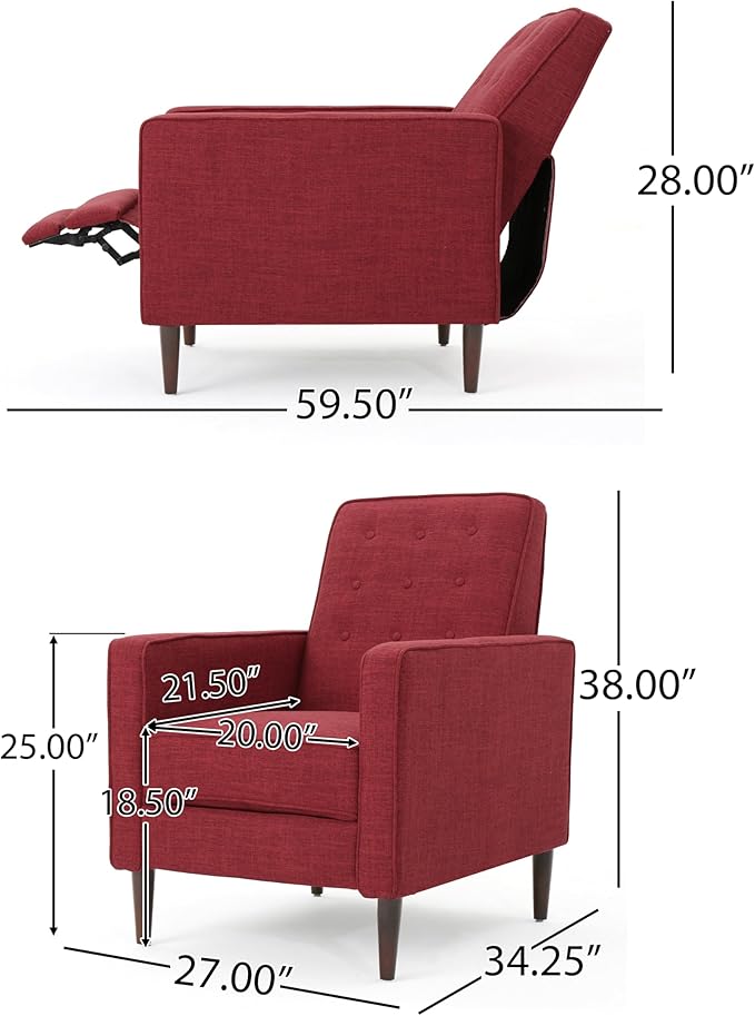 Mid-Century Fabric Rocker Recliner Chair with Tufted Design Adjustable Single Recliner Sofa with Thicker Seat Cushion with Pocket for Living Room Bedroom Apartment (Red Style1)