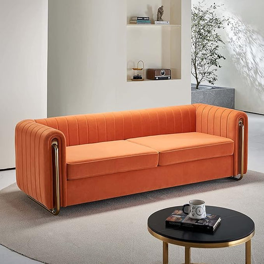 KEVINSPACE 84.25 Modern Sofa Couch Velvet Loveseat Sectional Sofa Couch with Gold Legs for 3-4 Persons Upholstered Deep Seat Love Seat Mid-Century Sofa for Living Room Office Apartment Orange