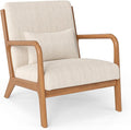 Giantex Modern Accent Chair Corduroy Upholstered Lounge Chair with Rubber Wood Armrests Lumbar Pillow Sponge Padded Seat Cushion Comfy Reading Chair for Living Room Bedroom (1Beige + Brown)