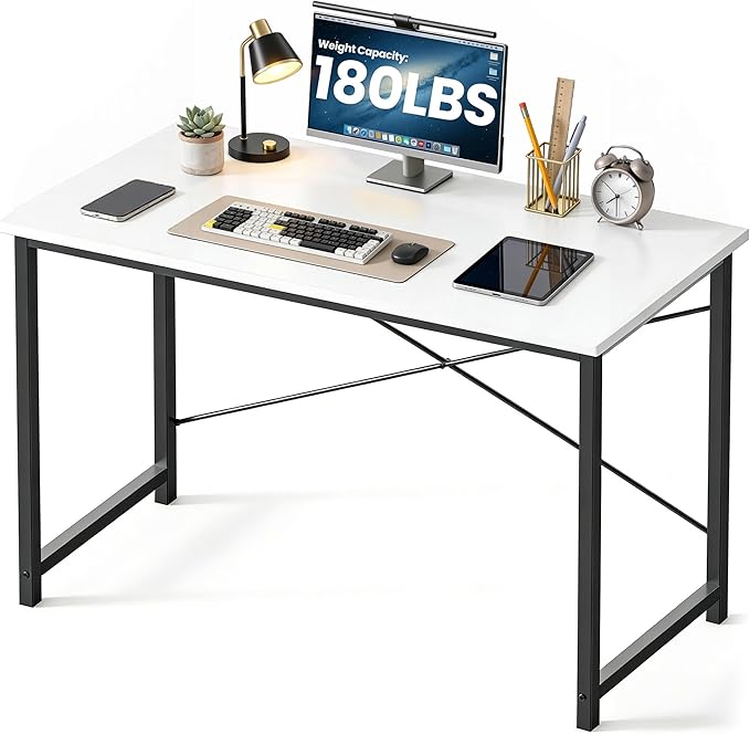 NEWBULIG 47.2” Computer Desk White Office Writing Desks Compact Study Table Student Bedroom Home Work PC Workstations with Metal Frame Wood Tabletop Small Spaces