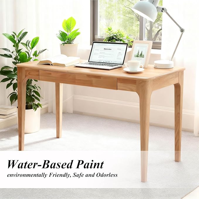 Solid Wood Desk40 Oak Wooden Desk with DrawersMid Century Modern Small Computer Desk with Drawers for Small Spaces Home Office Solid Wood Writing Desk (Wood Color-1 Drawers)