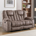 CANMOV Manual Recliner Loveseat 2 Seat Recliner Sofa Chair with Overstuffed Armrest and BackrestSoft Fabric Reclining Couch Living Room Set with Hidden Cup Holders for Adults Elderly Apricot