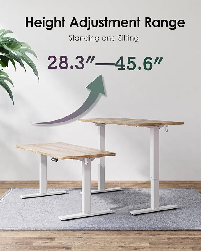 TIQLAB 63 x 24 Inch Electric Standing Desk Sit to Stand Up Work Home Office Table for Study Writing and Games Splice Board Maple