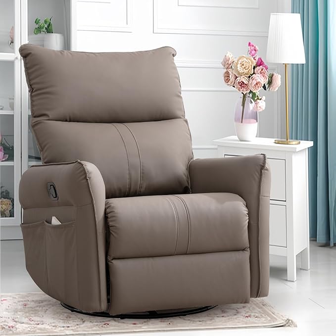 cinkehome Swivel Rocker Recliner Chair Modern Faux Leather Manual Recliner Glider Recliner 360 Swivel 30 Rocking Relaxing Living Room Bedroom