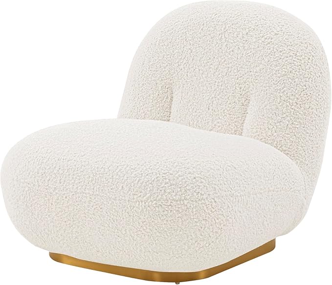 Manhattan Comfort Edina Modern Accent Chair in Luxurious Boucle Upholstery with High Density Foam Padding &amp Wood Frame with Gold Metal Base Living Room Seating White