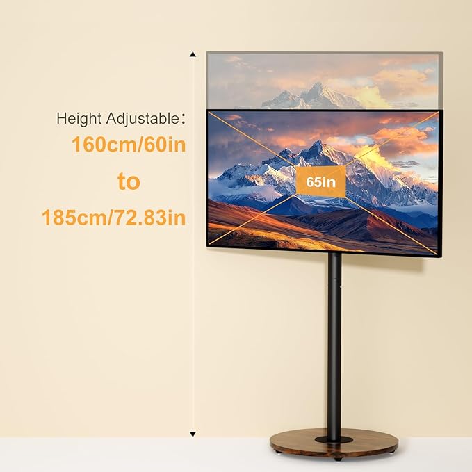 unho Black Rolling tv Stands for Living Room Swivel Portable tv Stand on Wheels for 40-75 Inch LCD LED OLED TVs Height Adjustable&ampWood Basecorner tv Stand Mobile TV Cart Holds up to 110Lbs