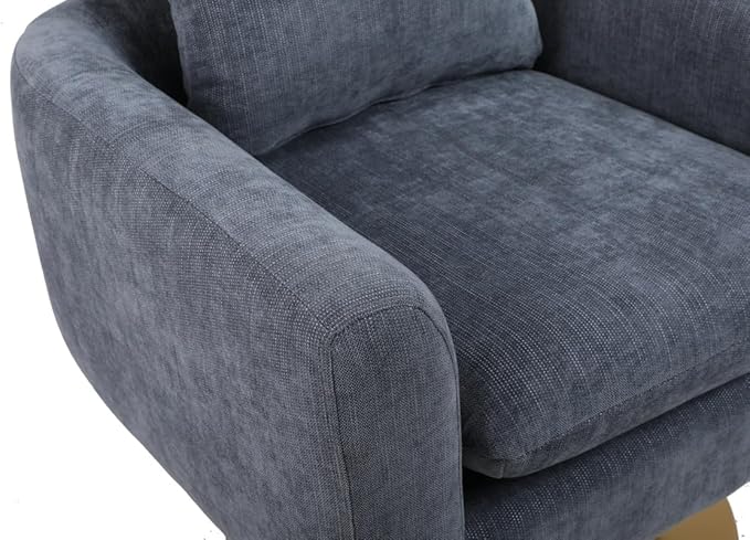 Swivel Accent Chair Armchair Classic Mid-Century 360 Degree Swivel Sofa ChairUpholstered Accent ChairTeddy Fabric Leisure Chair for Living RoomBedroom Office (Blue-Grey + Linen)