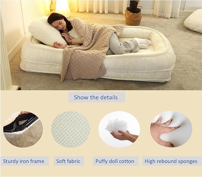Lazy Sofa Couch 5 Adjustable Position Floor Sofa Fits with 2 Pillows Folding Tatami Lazy Bed Suit to Put in Bedroom Living Room (White)