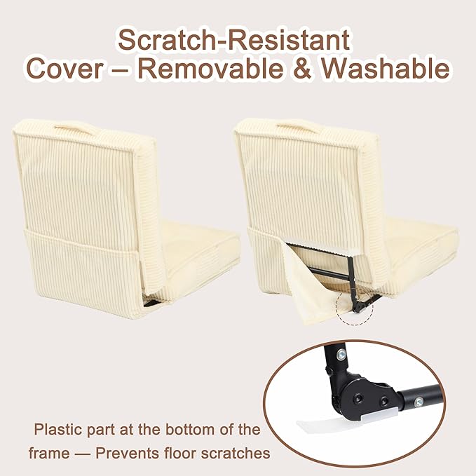 Adjustable Floor Chair with Back Support 6-Position Folding Meditation Chair Floor Sofa Chairs for Adults Comfy Accent Chairs for Reading Gaming Living Room Bedroom Beige