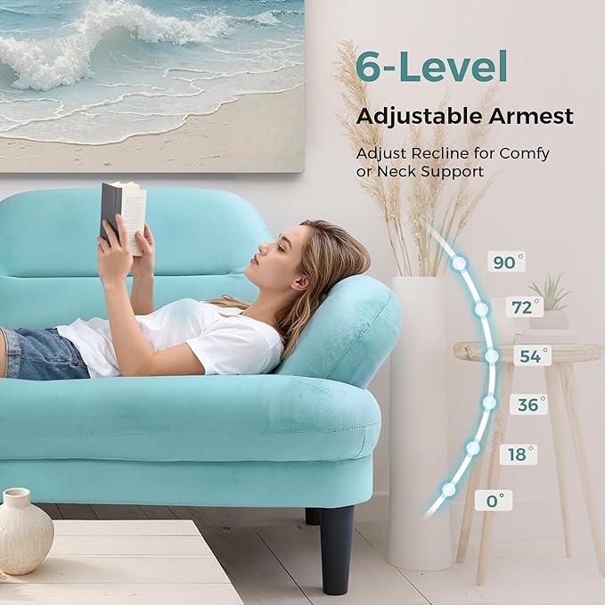 79” Futon Sofa Bed Sleeper Sofa Convertible Sofa Bed with Adjustable Backrest and Armrests Luxury Velvet Cloud Loveseat Convertible Recliner Sleeper Sofa for Living Room Bedroom Apartment Green