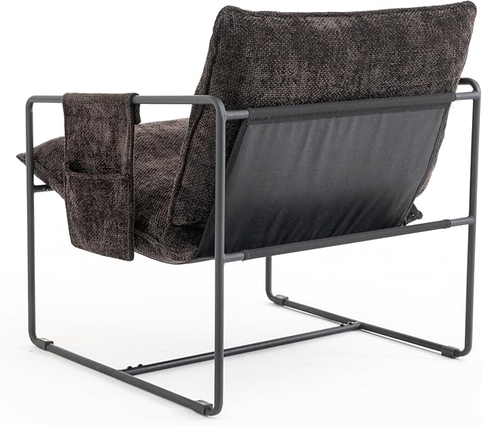 2 Chairs in 1 Box Upholstered Hanging Armchair with arm Pocket Metal e Crushed Foam Cushions and Skin Friendly Braid for Living Room and Bedroom. Dark Gray