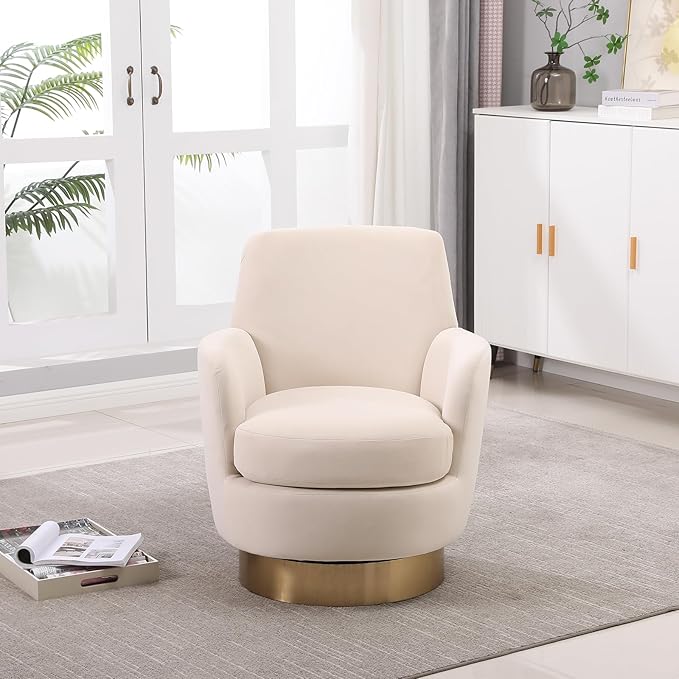360° Swivel Barrel Chair Set of 2 28.3 Modern Velvet Round Accent Chair Comfy Upholstered Small Armchair with Gold Metal Base for Living Room Bedroom Nursery Office Sillas para Sala Beige