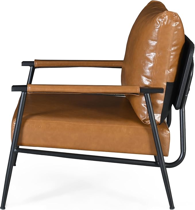 Christopher Knight Home Mid-Century Accent Chair PU Leather Club Chair Vintage Upholstered Armchair with Metal Frame for Living Room Office Soft Plush Seating Padded High Backrest Brown+Black