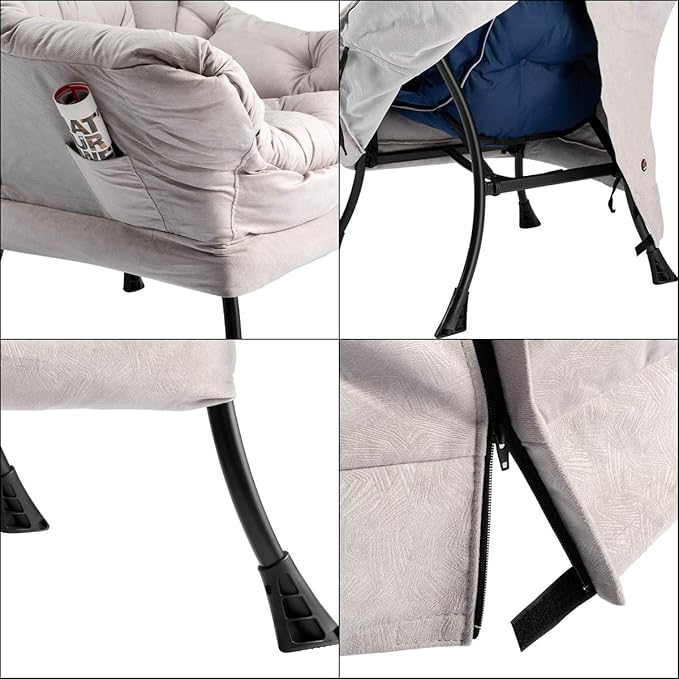 HollyHOME Lazy Chair with Foldable Ottoman Accent Comfy Lounge Armchair and Folding Footrest Stool Leisure Sofa Reading Chair and Footstool for Living Room Bedroom DormTextured Grey