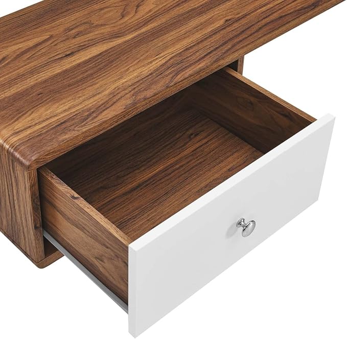 Modway EEI-5863-WAL-WHI Transmit 55 Wall Mount Corner Wood Office Desk Walnut White