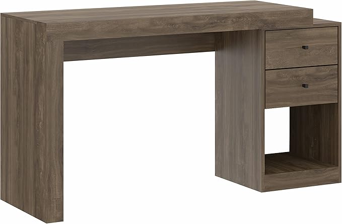 Expandable Desk with Storage Drawers &amp Open Shelf - Expands from 47 Inch to 57 Inch - Walnut Computer Desk with Printer Space - Modern Home Office Table with Drawers - Techni Mobili Blanco Collect