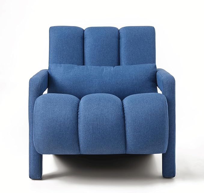 Modern Upholstered Accent Chair with Pillow - Comfortable and Sturdy Linen Fabric for Living Room Bedroom Office and More (Navy Blue)